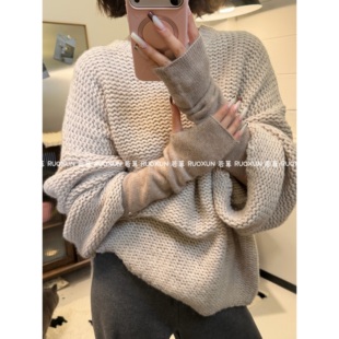 RuoXun秋冬浣熊绒长款 套触屏显白 半指手套女针织加厚保暖叠穿袖