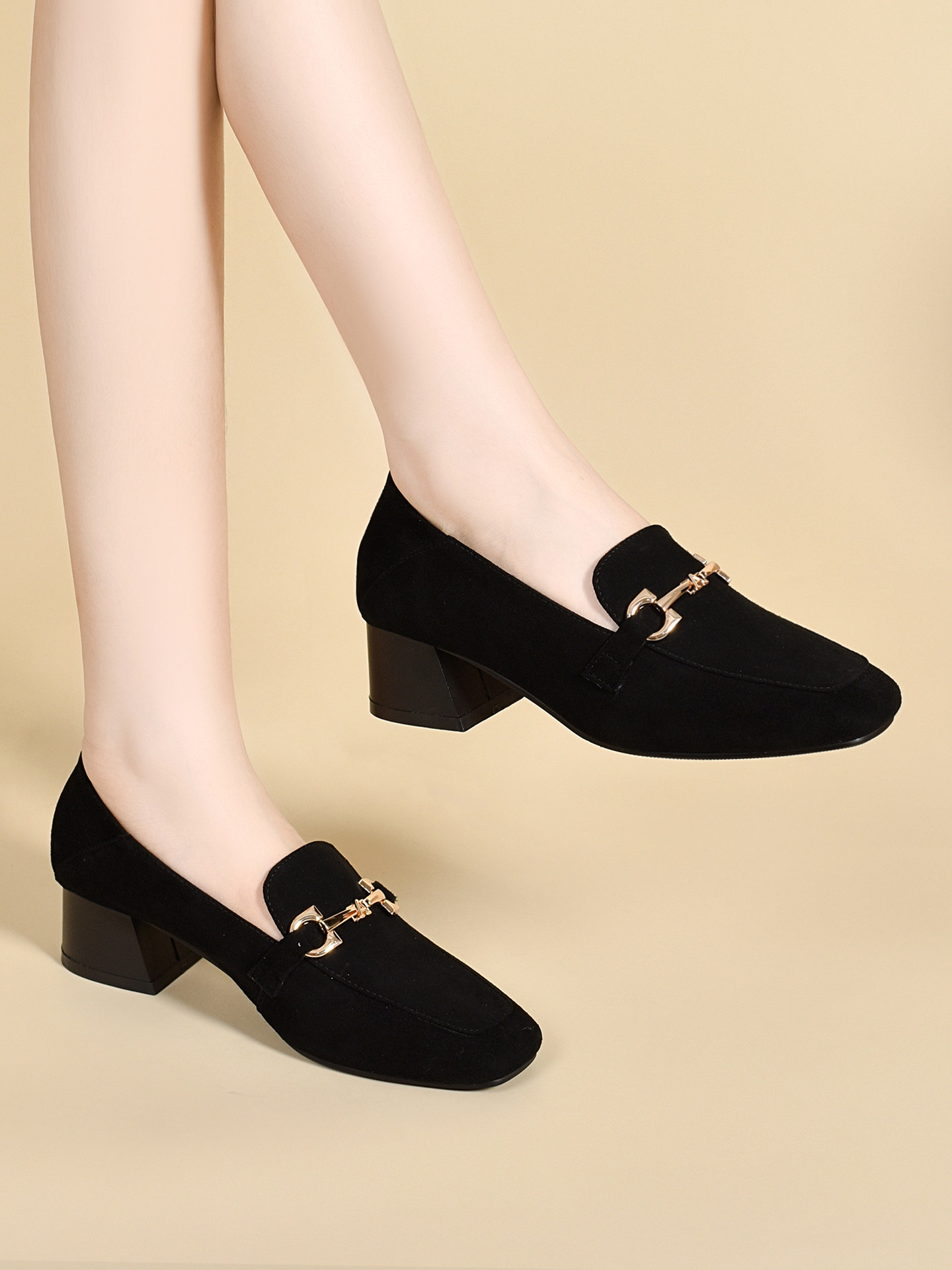 乐福鞋女真皮软底不累脚2025新款秋季百搭中跟女士羊皮绒面单鞋,女鞋,乐福鞋（豆豆鞋）,淘宝优惠券,粉丝福利购,淘宝优惠卷