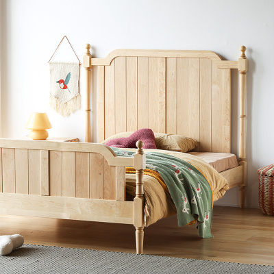 卧室双人床硬枫木原木美式