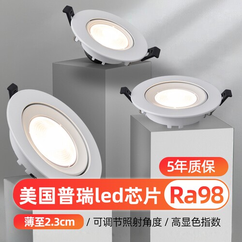 超薄射灯led嵌入式cob洞灯天花灯可调角度牛眼灯75mm9公分12开孔