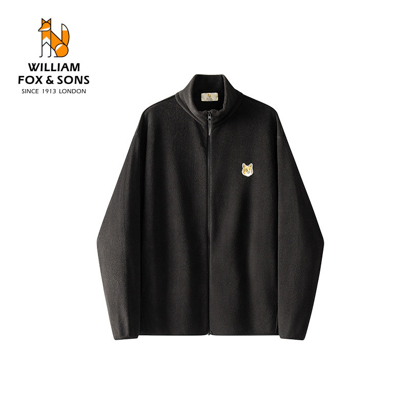 英国小狐狸2026春秋亲肤保暖摇粒绒夹克男女同款仿羊羔绒立领外套