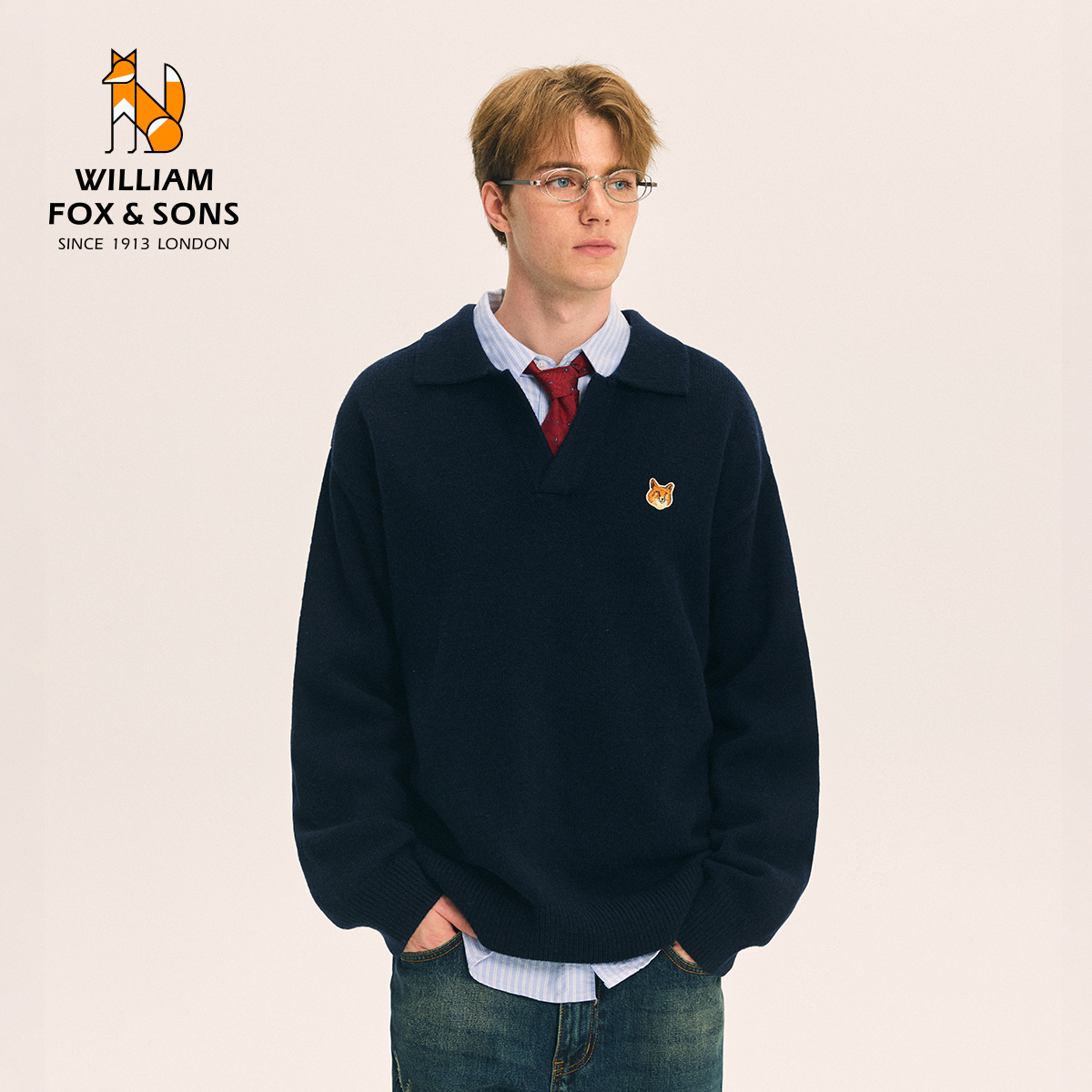 威廉福克斯绵羊毛V领针织衫