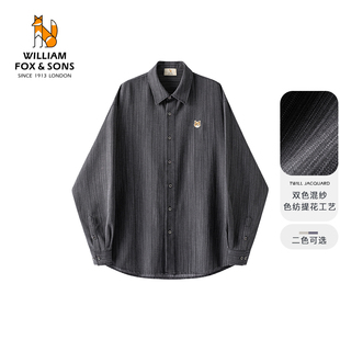提花休闲宽松刺绣潮流衬衣男 男士 威廉福克斯复古条纹长袖 混纺衬衫