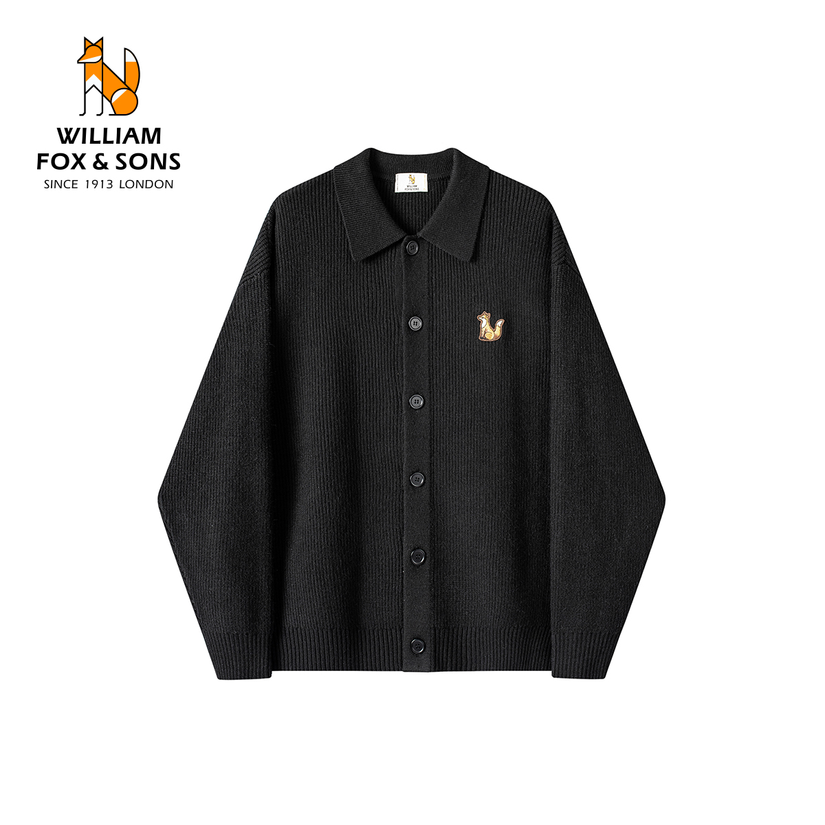 英国小狐狸老钱风翻领针织开衫