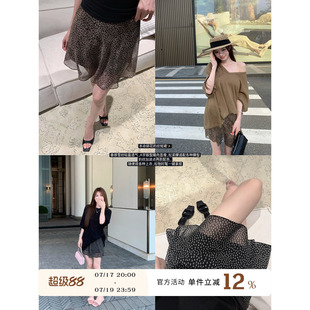 Yuyueer 豹纹波点纱网短裙女夏季韩版气质显瘦休闲通勤半身裙