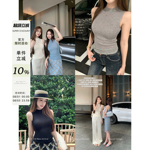 Yuyueer 纯色半高领无袖背心T恤女夏季韩版气质修身收腰显瘦上衣