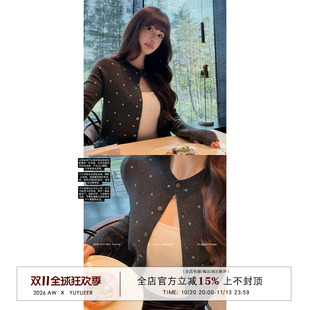 Yuyueer愉悦喻悦 波点针织开衫女秋季新款设计感修身显瘦外套上衣