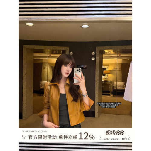 pu皮翻领皮衣夹克女秋季