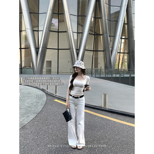 愉悦喻悦 白色直筒宽松牛仔裤 NEW 女春夏阔腿百搭长裤 3.26