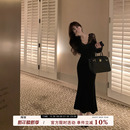 包臀长裙 性感气质修身 愉悦愉悦黑色蕾丝长袖 内搭鱼尾连衣裙女冬季