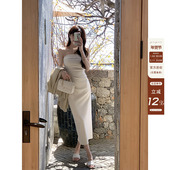 绝美性感法式 愉悦喻悦 收腰抹胸白色连衣裙女夏季 气质吊带包臀裙