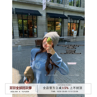 Yuyueer愉悦喻悦 字母印花圆领卫衣女秋季韩系慵懒宽松百搭上衣