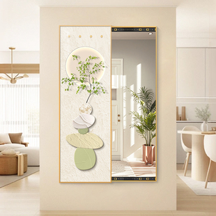 奶油风石来运转暗藏式全身镜可推拉翻开家用玄关镜子画画穿衣全身