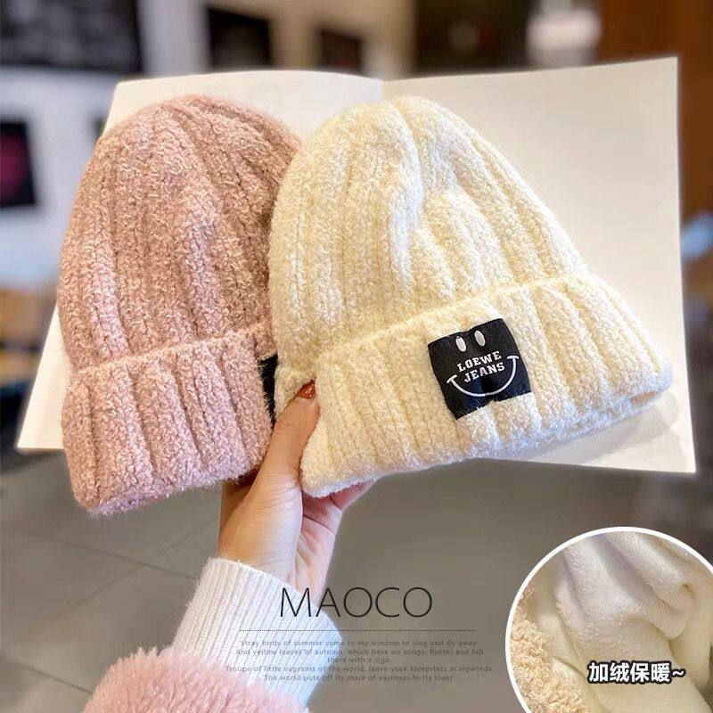 女童加绒加厚毛线帽子韩