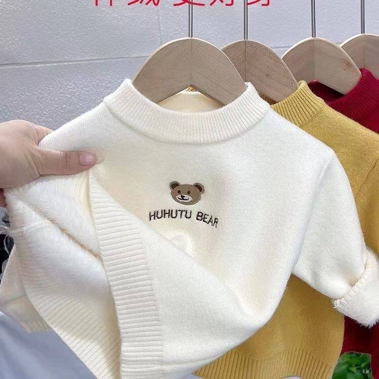 儿童一体绒宝宝新款加绒加厚软糯半高领保暖衣秋冬卫衣童装打底衫