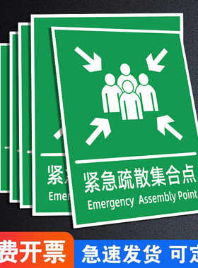 紧急疏散集合点标识牌消防应急演练牌消防通道警示牌应急避难场所指示牌上墙牌照防灾减灾标志安全标志牌贴纸