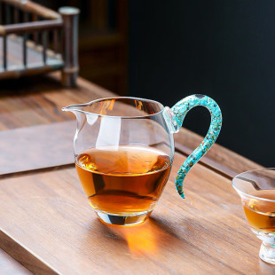 浮生绿松石水晶公道杯分茶器耐高温茶海防烫加厚手工玻璃高档茶具