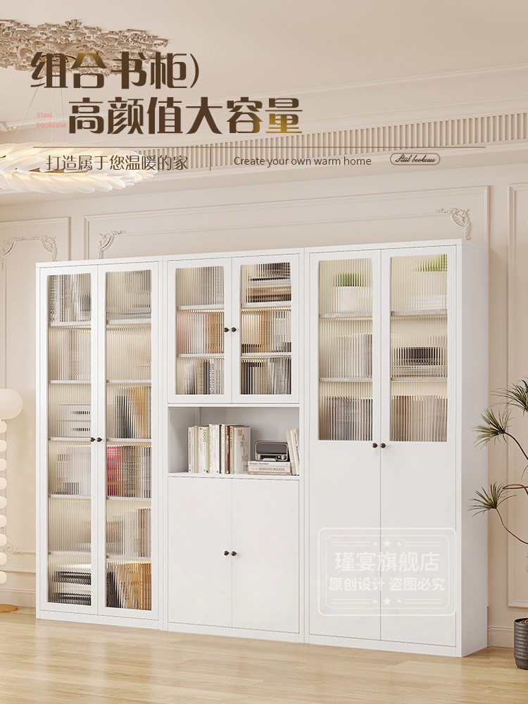 铁书柜储物柜家庭客厅简易储物柜玻璃防尘展示柜学生图书储物柜