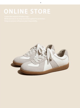 牛皮版~复古内增高德训鞋女2025秋冬百搭拼色休闲运动板鞋小白鞋
