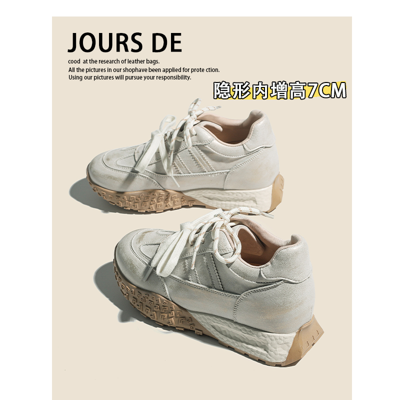 牛皮~运动鞋女款2025新款内增高小个子厚底复古阿甘德训休闲板鞋