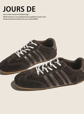 牛皮复古学生轻便阿甘德训鞋女2025新款百搭真皮休闲运动平底板鞋