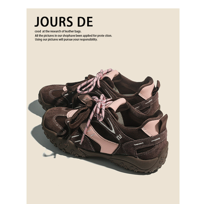 牛皮~登山厚底休闲运动鞋女2025新款秋冬内增高芭蕾阿甘德训鞋子