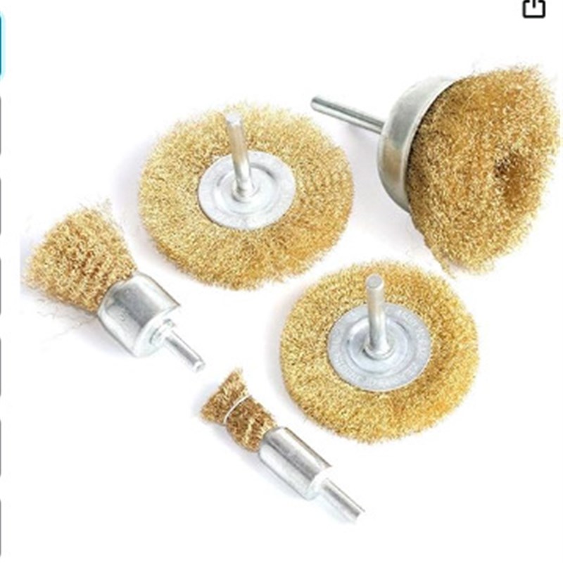 跨境5件套装电钻钢丝轮带杆打磨除锈电磨钻电磨铜丝不锈钢丝钢丝