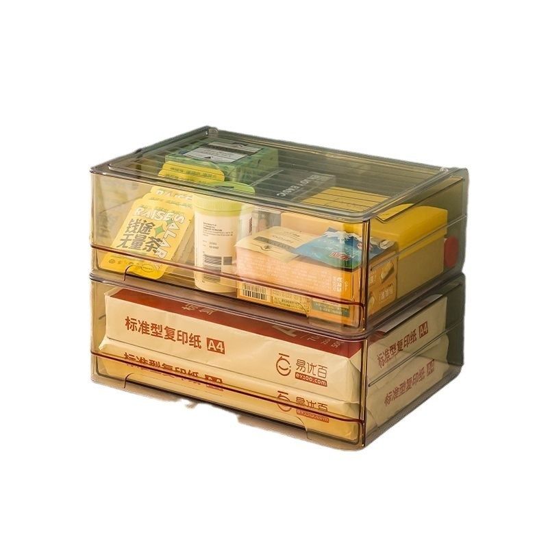 多层叠加桌面收纳盒抽屉式A4文件置物架办公室书桌杂物整理箱透明