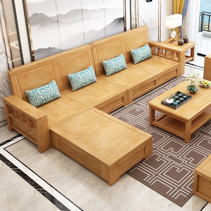 中式实木沙发组合客厅现代简约大小户型家用储物转角贵妃沙发家具