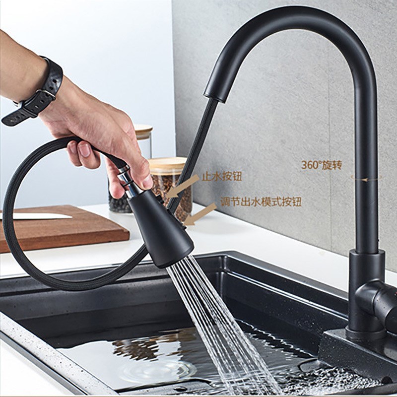 304不锈钢厨房抽拉水龙头冷热感应伸缩龙头 拉丝金色黑色触碰龙头