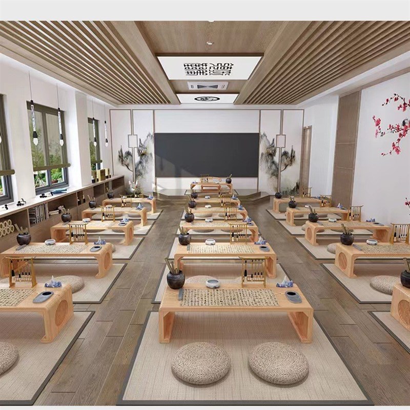 新中式书法桌子幼儿园国学桌椅培训班课桌椅书画桌实木围棋茶艺桌