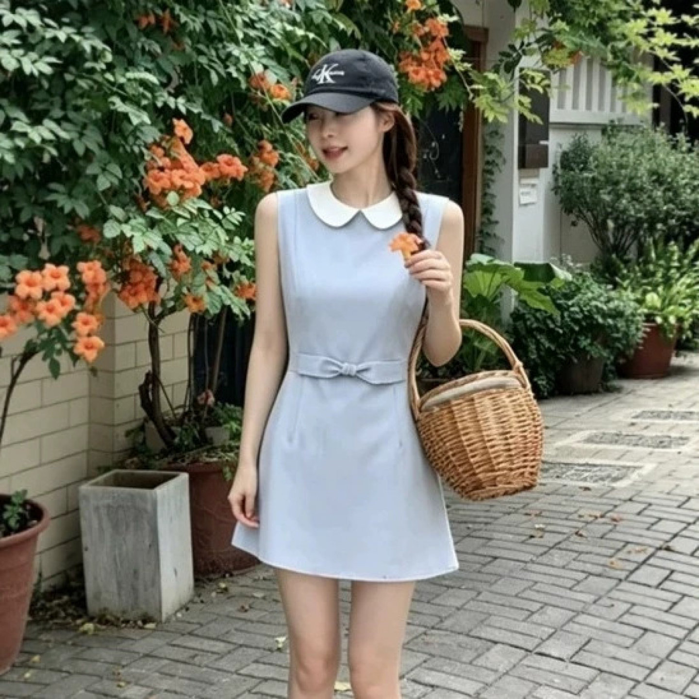甜美千金风娃娃领无袖连衣裙