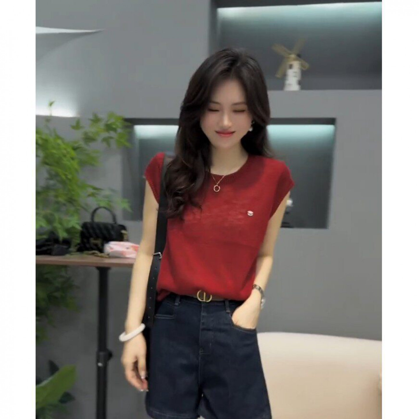 夏季小众红色针织上衣