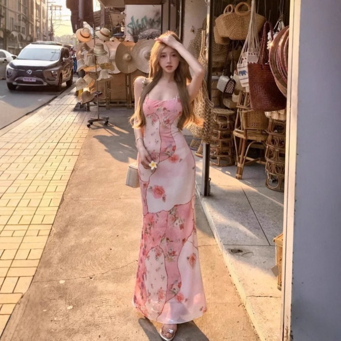 法式碎花吊带鱼尾裙31