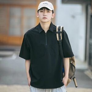 男生山系Polo衫男短袖夏季衬衫工装t恤美式复古薄款正肩体恤plol