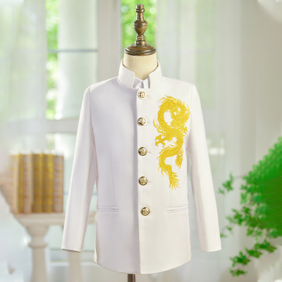 男童中山装白色刺绣中国龙中式
