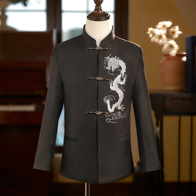 高档男童新中式刺绣立领中山装