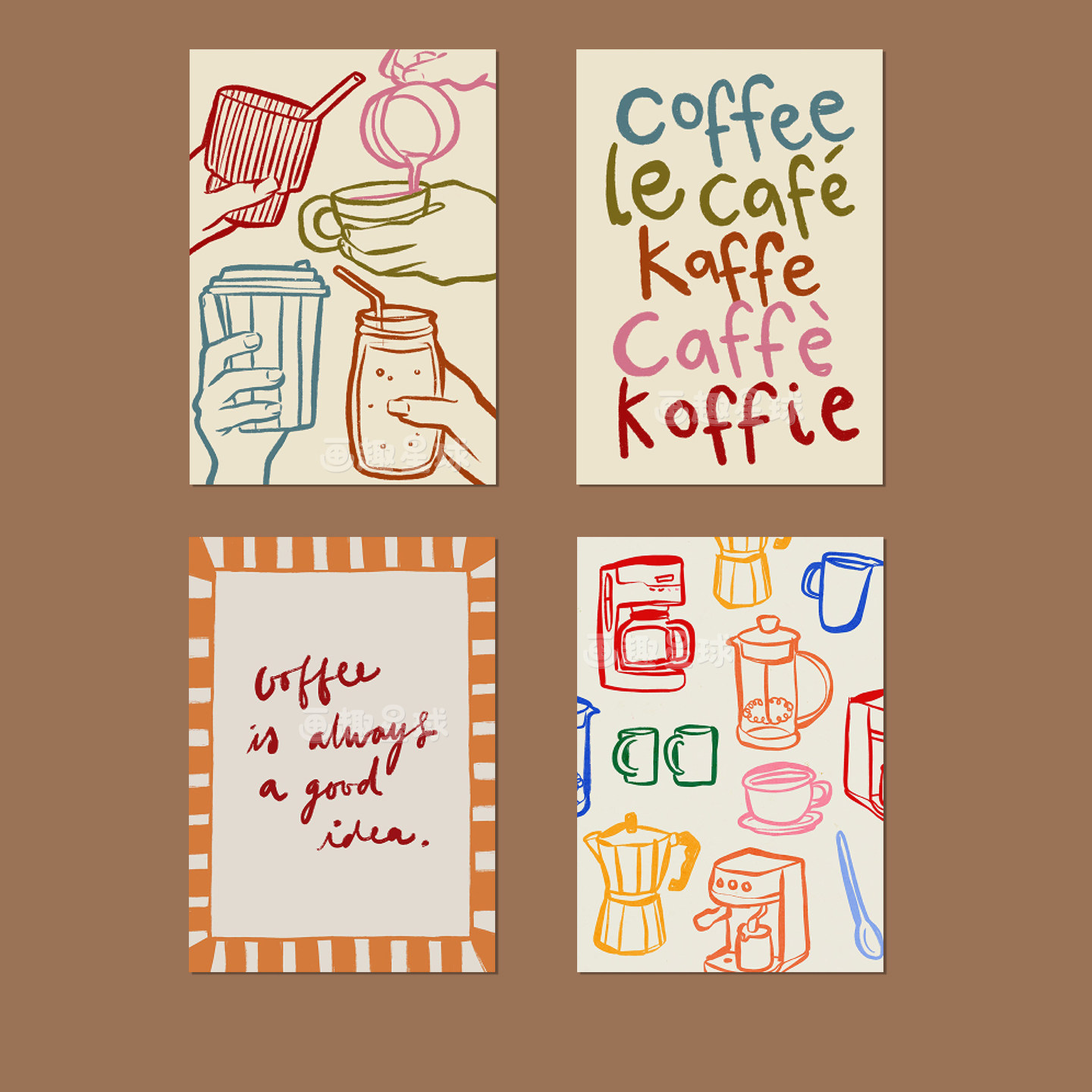 coffee装饰画手绘风咖啡海报餐边柜艺术挂画芯咖啡馆背景墙贴1图片