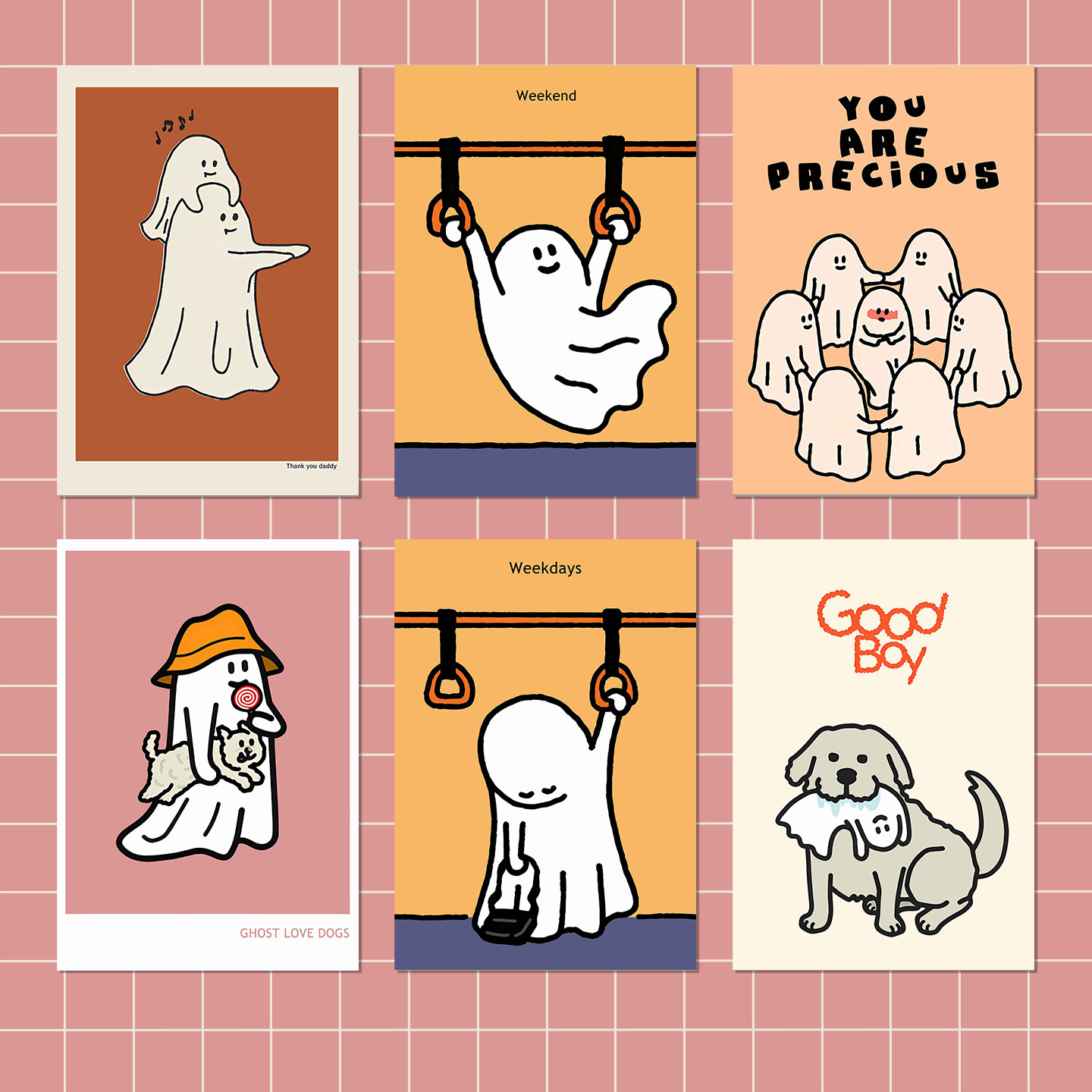 日韩多巴胺海报趣味卡通可爱幽灵ins艺术挂画治愈装饰画替换画芯