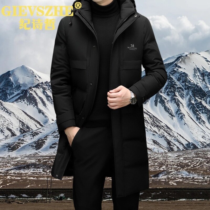 纪诗哲2024冬季休闲宽松保暖长款羽绒服过膝加厚男款连帽男士外套