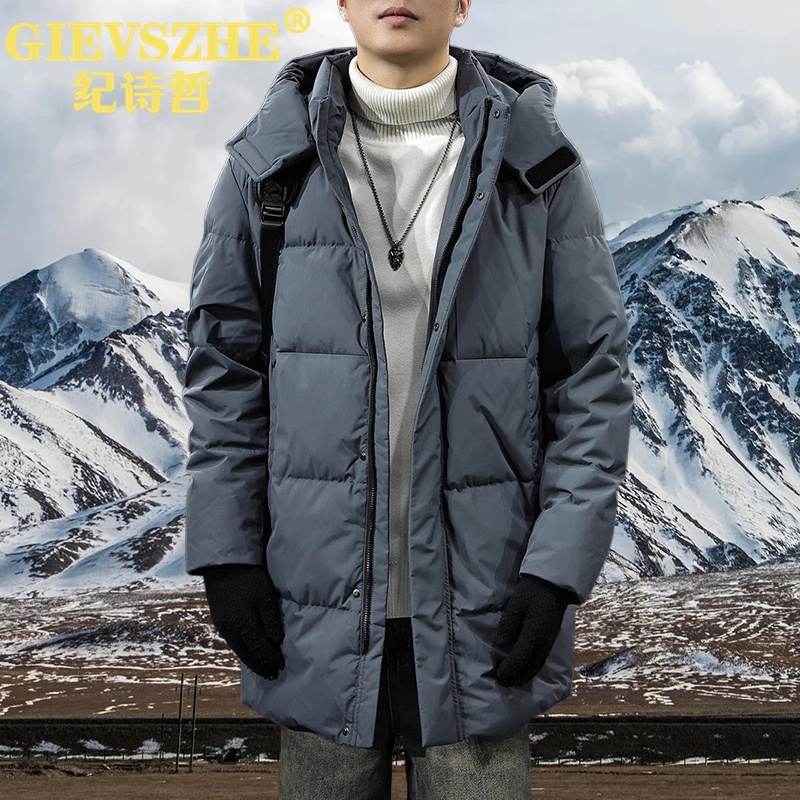 纪诗哲90鸭绒中长款羽绒服外套男