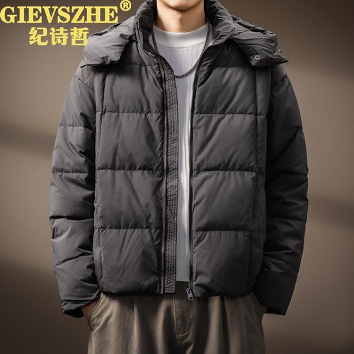 纪诗哲美式复古连帽休闲羽绒服男