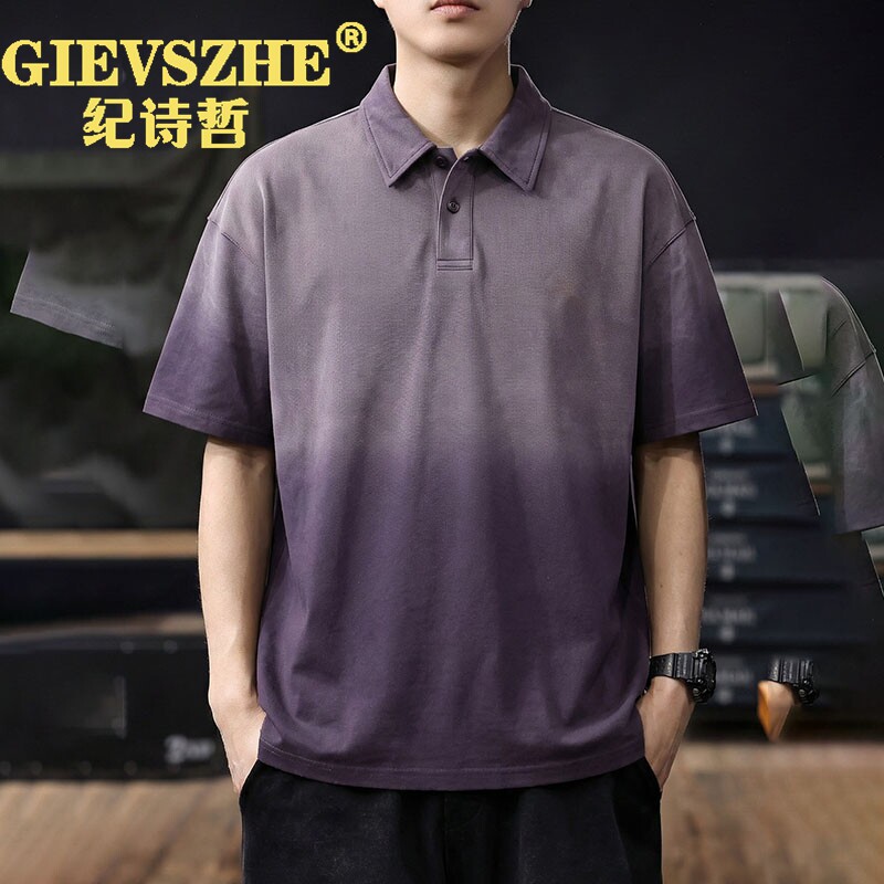 纪诗哲纯棉水洗做旧短袖Polo衫男2026夏季新款宽松百搭翻领T恤