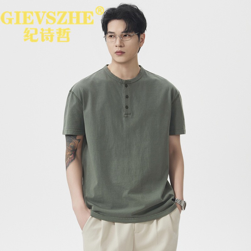 纪诗哲亨利领纯棉t恤男2026夏季潮牌高端宽松型短袖休闲打底体恤