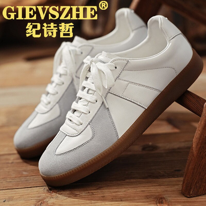 纪诗哲牛皮复古德训鞋男女小白鞋真皮软皮情侣阿甘训练板鞋