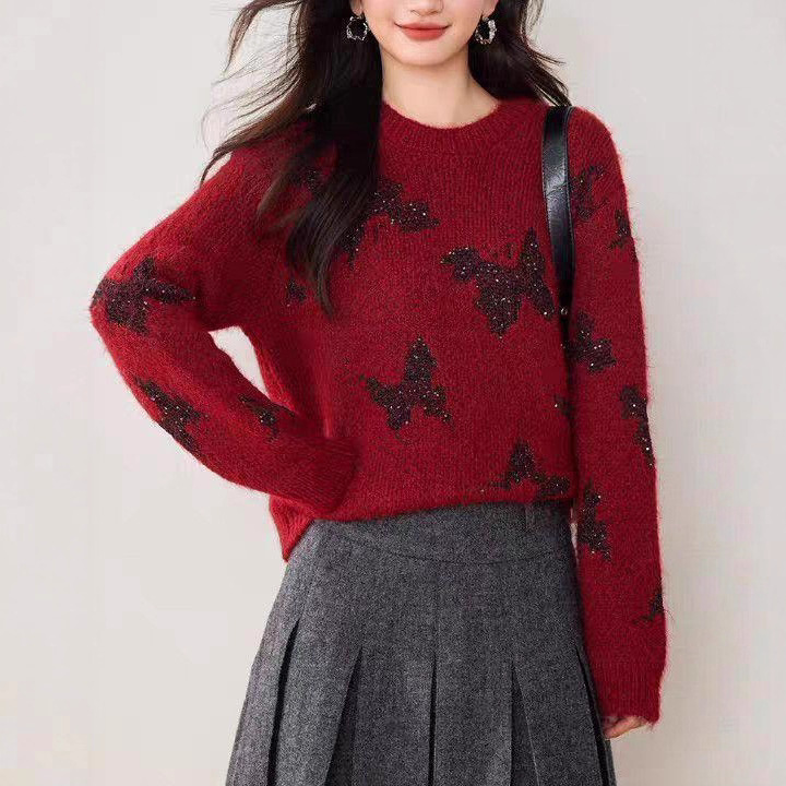 欧货慵懒风亮片毛衣女秋冬高级感2025年新款加厚设计感针织衫上衣