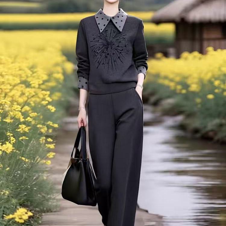 素雅订制女装原创品牌秋季时尚洋气运动翻领卫衣卫裤休闲两件套装