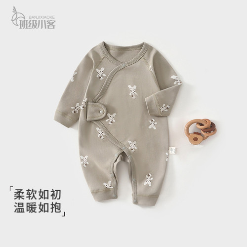 新生婴儿连体衣秋冬季男女宝宝蝴蝶衣52码舒绒贴身护肚魔术贴哈衣