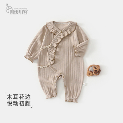 女宝宝婴儿连体衣秋冬季纯棉a类衣服护肚外出哈衣新生婴儿蝴蝶衣