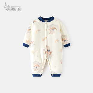 婴儿加棉加厚连体衣宝宝夹棉150克秋冬装 哈衣对开爬服婴幼儿童衣